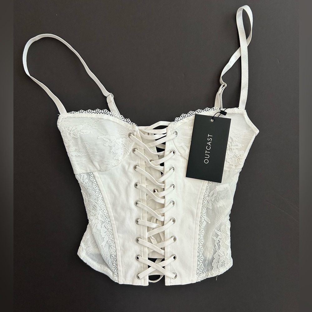 NEW Outcast White Lace-Up Top XS